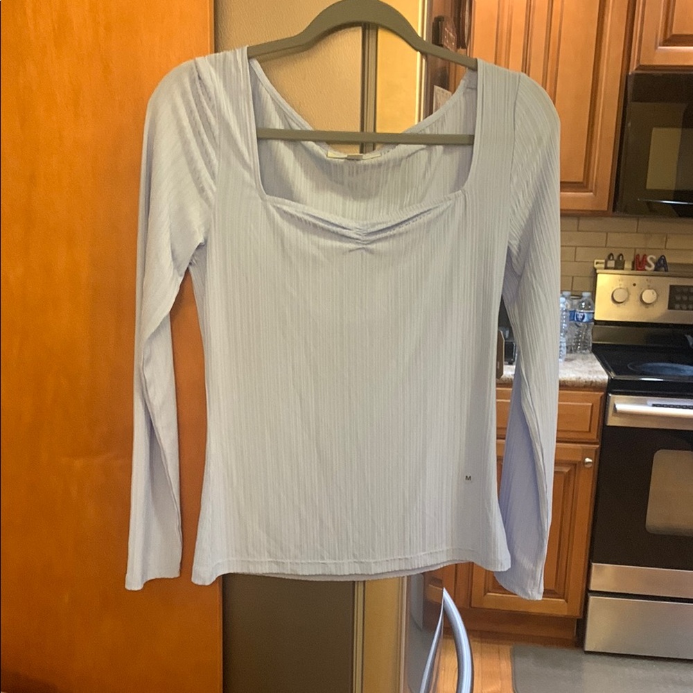 Green Fitted Ribbed Long Sleeve Blouse